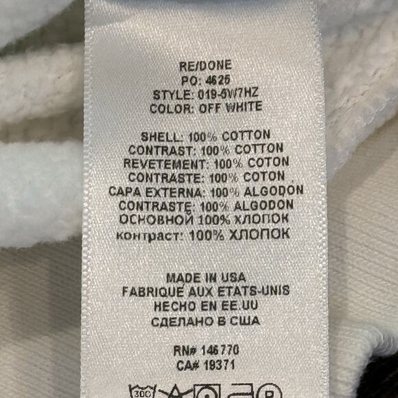 RE/DONE Pullover Womens Small Off White Half Zip‎ Sweatshirt Made USA Cotton - Picture 5 of 16